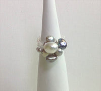 Locally hand made Pearl Ring- Cluster of Grey Tones High Luster Fresh Water Pearls / Band made of Crystal Colour Czech Seed Beads /Strong and flexible  Nylon Thread / Size 8. At Eclection Ottawa.