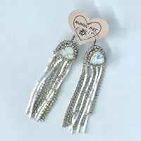 Kunda Art Earrings White Fringed with Crystals