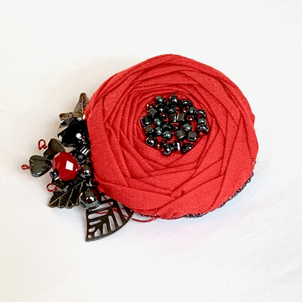 Kunda Art Red and Black Cupped Rose Pin Clip