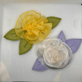 Eclection Organza and Ultra Suede Leaves Rose Pin Clip
