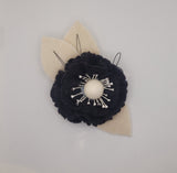 Eclection Ivory and Black Wool Flower Pin/Clip Collection