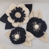 Eclection Ivory and Black Wool Flower Pin/Clip Collection