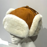Sheared Comfort Sheepskin Mountie Hat in Tan and Natural White