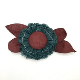 Linen Flower brooch clip in teal and maroon