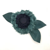 Teal and navy linen flower brooch clip