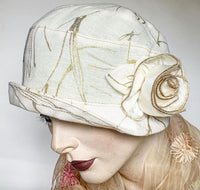 Fanreluche Cloche White Linen with Gold Accents
