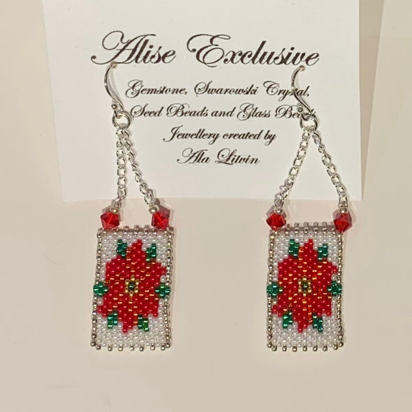 Alise Exclusive Red Poinsettia 'Needlepoint' Earrings