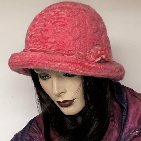 The British Hat Lady Cable Hat Pink Tweed Wool