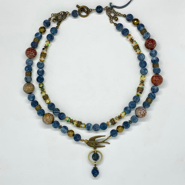 Cirque Two-Strand Necklace Fire Agate and Stone "Songbird" Collection