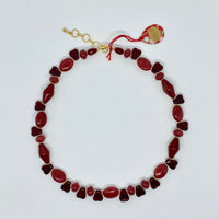 Cirque Classic Necklace Burgundy Tinted Agate and Molded Czech Glass and Gold