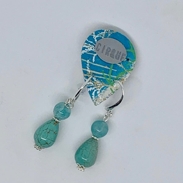 Cirque Earrings Classic Drop Turquoise Tinted Howlite and Agate with Silver