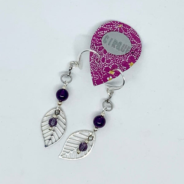 Cirque Earrings Leaf Drop Power Purple and Silver