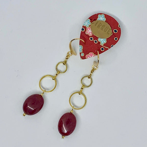 Cirque Long Earrings Circles Burgundy and Gold