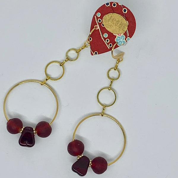 Cirque Earrings Party Hoops Burgundy and Gold
