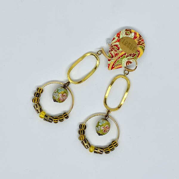 Cirque Earrings Party Hoops Yellow Rainbow and Gold