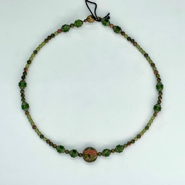 Cirque Necklace Unakite and Czech Crystal "Eden" Collection