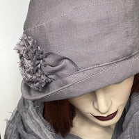 Fanfreluche "Cloche" Hat in Antique Lilac linen with Flower Trim