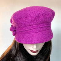 Fanfreluche "Captain" Cap in Magenta Boiled Wool with a Bow