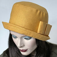 Fanfreluche "Charli" Hat in Yellow Gold Linen with Tailored Bow