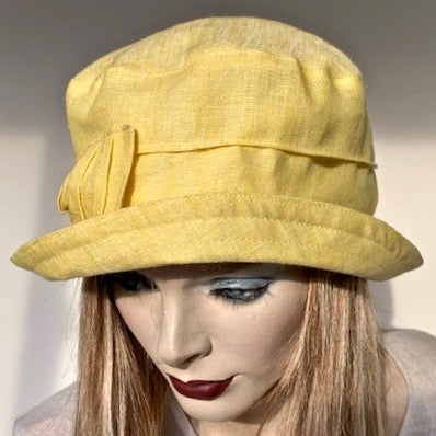 Fanfreluche "Jojo" Hat in Lemon Linen with Bow Trim