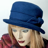 Fanfreluche Royal Blue Wool Jojo Hat with Stella Brim and Knotted Bow Trim