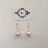 Gaby Gold and Pearl Dangle Earrings -10mm, almost round, Pink Edison High Luster Fresh Water Pearl / 14K PINK Gold Filled Findings and Fancy Hooks / 1"