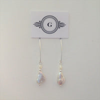 Silver and Pearl Dangle Earrings -12mm White High Luster Keshi Fresh Water Pearls / Sterling Silver Beads and Hooks / 1.5"