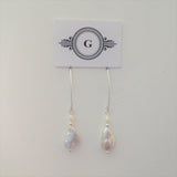 Silver and Pearl Dangle Earrings -12mm White High Luster Keshi Fresh Water Pearls / Sterling Silver Beads and Hooks / 1.5"