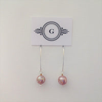 Silver and Pearl Dangle Earrings -9mm Hight Luster Light Mocha Fresh Water Pearls / Stylish Sterling Silver Hooks / 1.5"