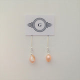 Silver and Pearl Dangle Earrings -Peach Tone Baroque High Luster Fresh Water Pearl / Sterling Silver Hooks 1"