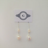 Silver and Pearl Dangle Earrings -White Baroque Fresh Water Pearl with 2X Smaller Ones / Sterling Silver Fancy Hooks / 1.5"