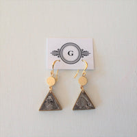 Brown/Cream mix Polymer Clay Embede in Triangle Frame with Gold Plated Hooks Earrings. Original, one of a kind handmade in Ottawa earrings.