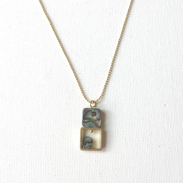 Gaby Geometric Brass Necklace and  Abalone Squares