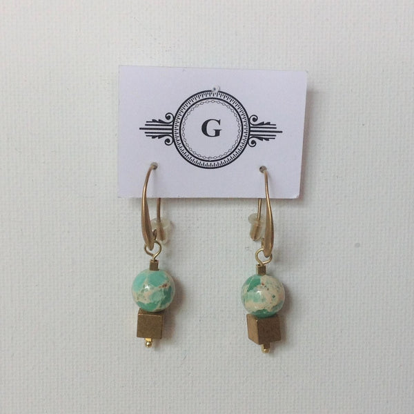 Gaby Geometric Brass and Aqua & Cream Ocean Imperial Jasper Earrings