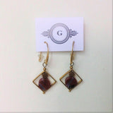 Burnt Orange and Green Crazy Jasper Coins and Tiny Brass Coin in Diamond Shape Frame / Brass Hooks Earrings. Original and handmade in Ottawa earrings