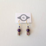 Purple Dyed Jasper Beads/ Purple and Mauve Square Jasper with  Gold Plated Hooks earrings. One of a kind and handmade in Canada dangle earrings
