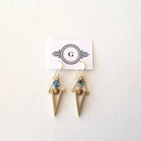 Small Brass Square in Brass "V" Shape and Coin Shell Beads earrings . Handmade in Ottawa, one of a kind earrings.