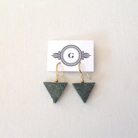 Green Italian Marble Triangle and Brass Beads with Gold Plated Hooks Earrings. Original, one of a kind handmade in Ottawa earrings.