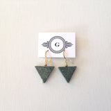 Green Italian Marble Triangle and Brass Beads with Gold Plated Hooks Earrings. Original, one of a kind handmade in Ottawa earrings.