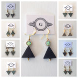 Geometric Large Triangle Stone and Brass Earrings Collage.