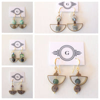 Brass Semi-Cercle Frame and Stones Earrings Collage. Original One of a kind earrings