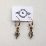 Small Diamond Frames with Abalone Coin Beads /Brass Cube/Brass Hooks Earrings Abalone Earrings. Original and handmade inOttawa earrings