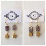 Gaby Geometric Tiny Square Brass Frame and Ocean Fossil Jasper 2 Styles