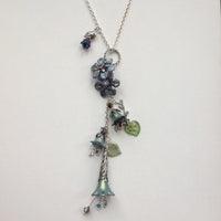 Gaby Lucite Flowers Necklace in Platinum Grey Tones with Silver