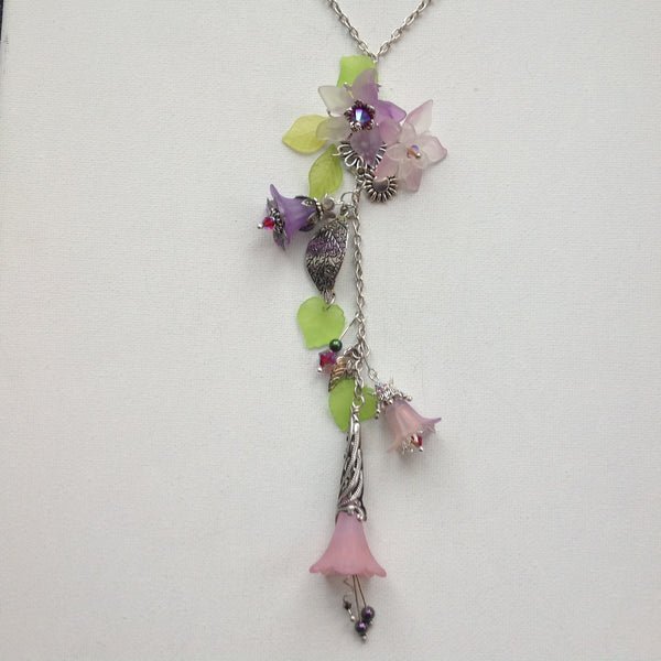 Gaby Lucite Flowers Necklace in Light Pink and Amethyst with Silver