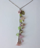 Gaby Lucite Flowers Necklace  in Light Roses and Lime with silver
