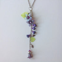 Gaby Lucite Flowers Necklace in Frosted Amethyst and Purples, Lime Greens with Silver