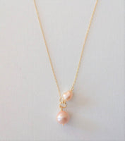 Gaby Pearl Chain Necklace - Almost Round central 12mm Hight Luster Peach Colour Fresh Water Pearl with a Small Second One / 14K Gold Filled Dainty Chain and Clasp And Findings / 17"