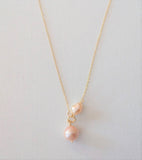 Gaby Pearl Chain Necklace - Almost Round central 12mm Hight Luster Peach Colour Fresh Water Pearl with a Small Second One / 14K Gold Filled Dainty Chain and Clasp And Findings / 17"