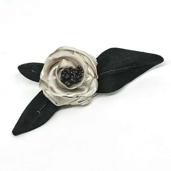 Eclection Grey Rose with Black Dupioni Silk Leaves Pin/Clip